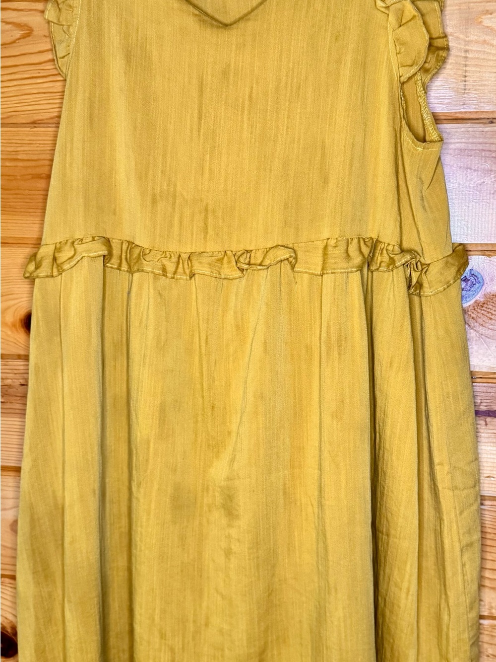 Adorable Mustard Yellow Ruffle Tier Midi Dress (not stained!)Shimmer Fabric